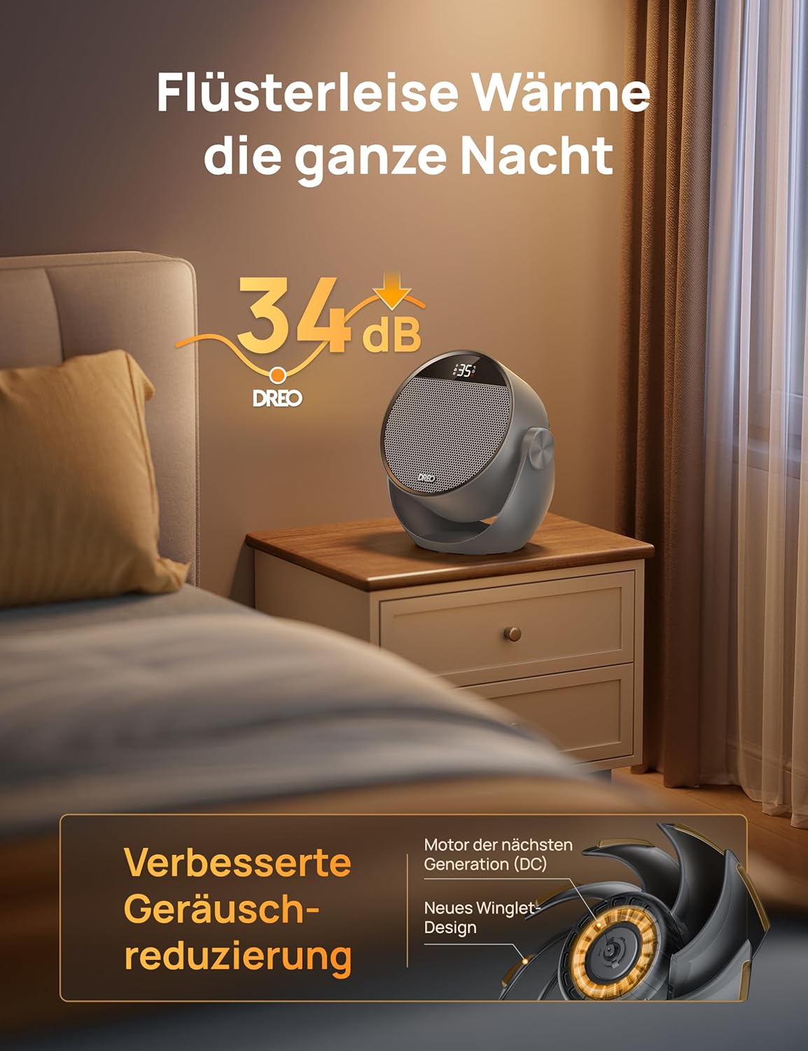 Dreo Heizlüfter Energiesparend Klein, Leiser 1500W Tragbar Heizlüfter mit Fernbedienung, Thermostat, 60° Neigbar, 8 Sicherheitsfunktionen, PTC-Keramik,12-Std-Timer, 3 Modus 3 Geschwindigkeit, Schwarz