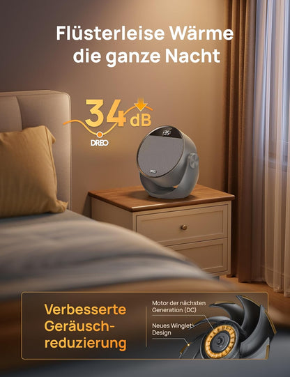 Dreo Heizlüfter Energiesparend Klein, Leiser 1500W Tragbar Heizlüfter mit Fernbedienung, Thermostat, 60° Neigbar, 8 Sicherheitsfunktionen, PTC-Keramik,12-Std-Timer, 3 Modus 3 Geschwindigkeit, Schwarz