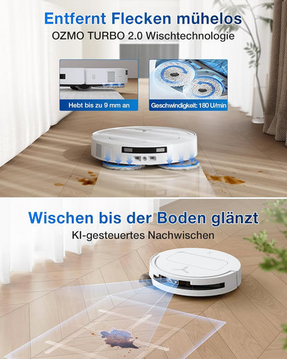 ECOVACS DEEBOT T50 PRO Omni Gen2 Saugroboter mit Wischfunktion, Ausfahrende Seitenbürste und Wischmopp, 21.000 Pa, Auto Zugabe von Reinigungslösung, Moppwäsche mit 75°C heißem Wasser, Ultradünn 81 mm