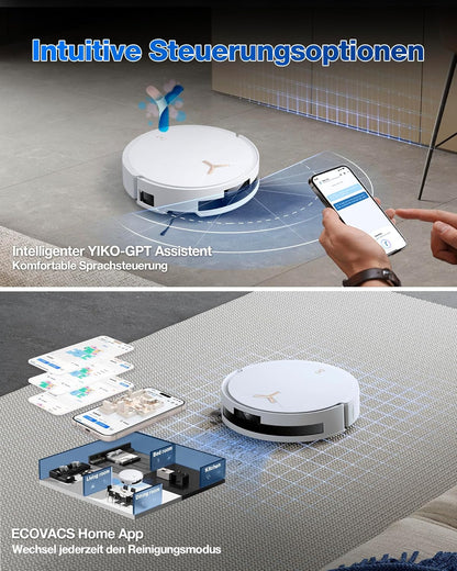 ECOVACS DEEBOT T50 PRO Omni Gen2 Saugroboter mit Wischfunktion, Ausfahrende Seitenbürste und Wischmopp, 21.000 Pa, Auto Zugabe von Reinigungslösung, Moppwäsche mit 75°C heißem Wasser, Ultradünn 81 mm