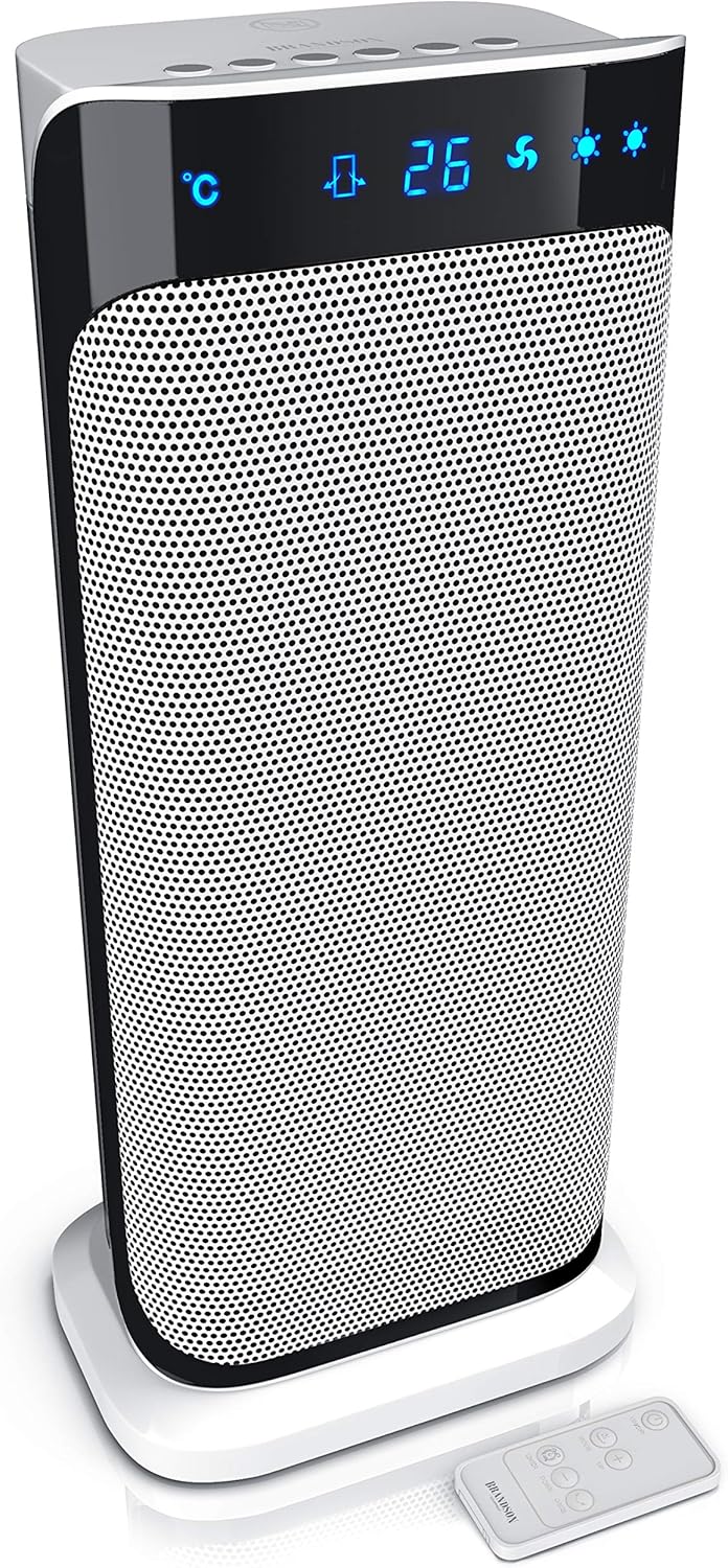Brandson - Heizlüfter mit Fernbedienung - Preisträger - energiesparend leise Keramik-Heizlüfter Badezimmer - Oszillationsfunktion - Timer - Heizung Heater - GS zertifiziert