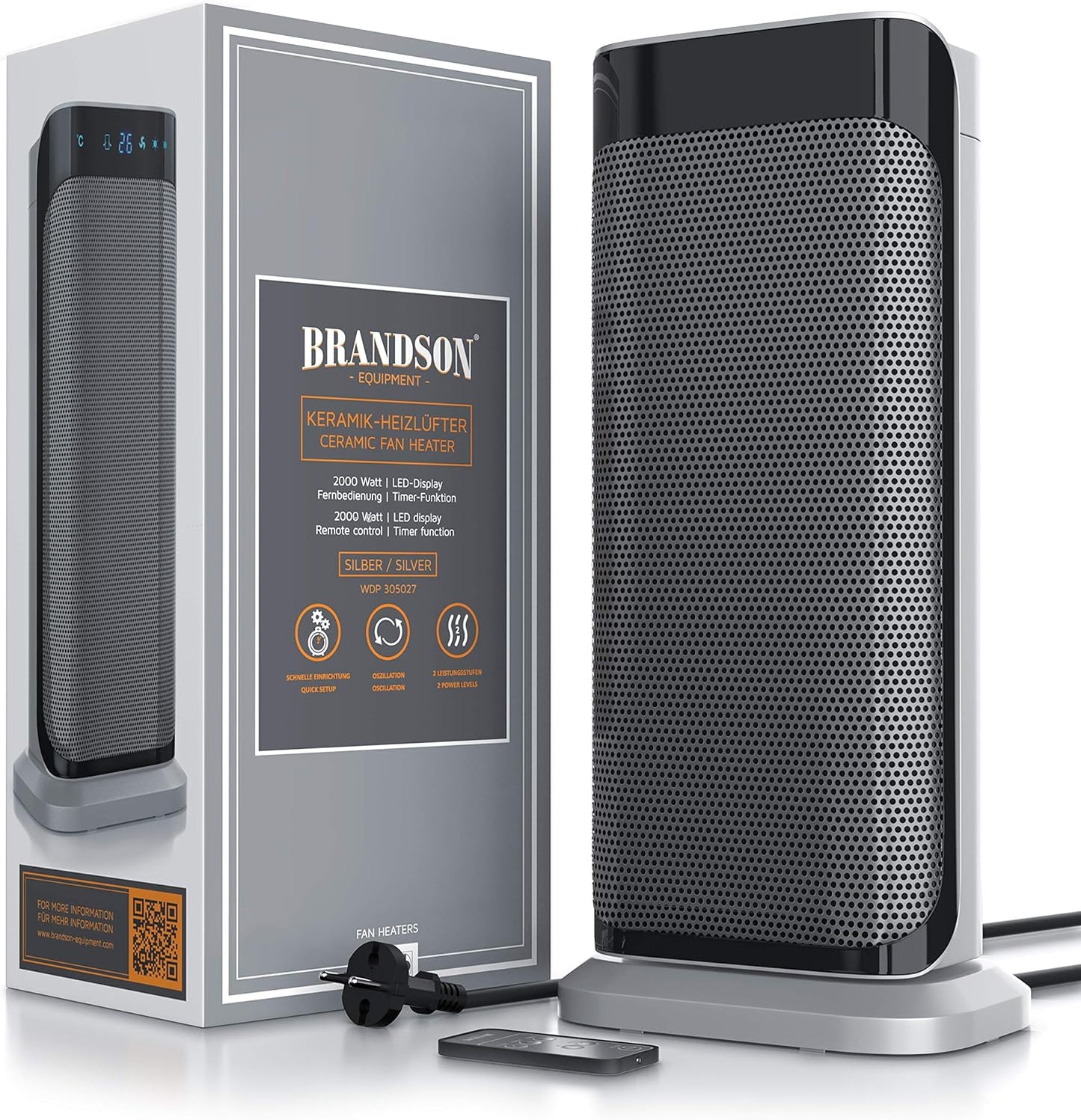 Brandson - Heizlüfter mit Fernbedienung - Preisträger - energiesparend leise Keramik-Heizlüfter Badezimmer - Oszillationsfunktion - Timer - Heizung Heater - GS zertifiziert