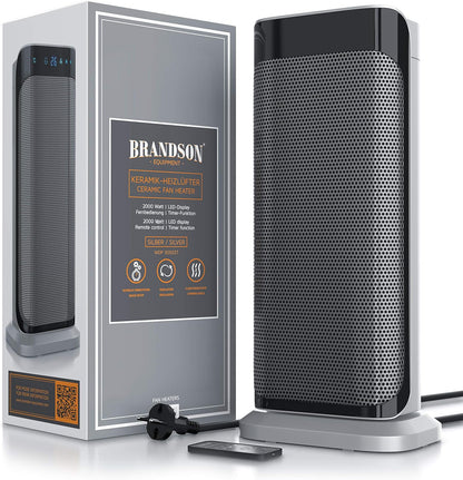 Brandson - Heizlüfter mit Fernbedienung - Preisträger - energiesparend leise Keramik-Heizlüfter Badezimmer - Oszillationsfunktion - Timer - Heizung Heater - GS zertifiziert