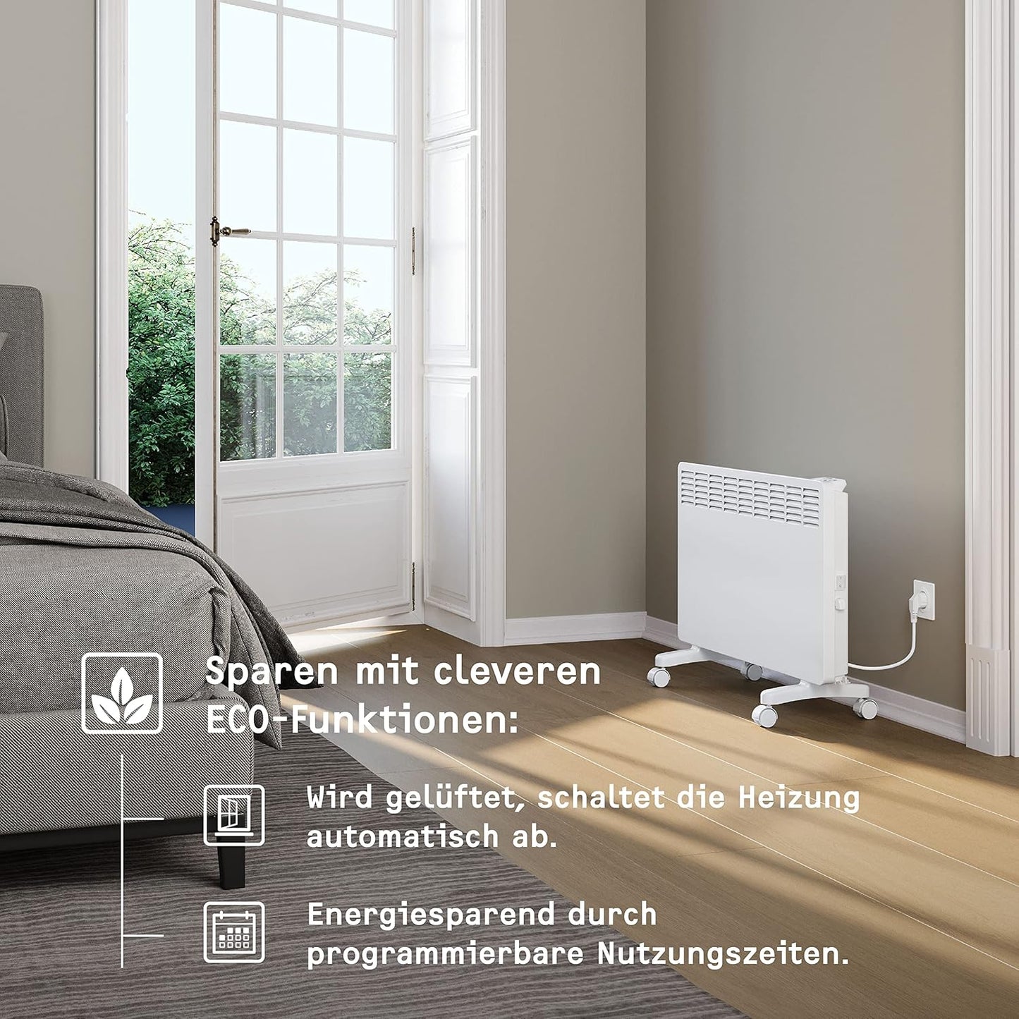 STIEBEL ELTRON Elektroheizung Standgerät für ca. 25 m², TÜV geprüft, Konvektor-Heizung mit einfacher Regelung, 2 kW, energiesparend, Rollen, 204450