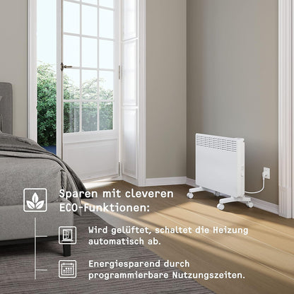 STIEBEL ELTRON Elektroheizung Standgerät für ca. 25 m², TÜV geprüft, Konvektor-Heizung mit einfacher Regelung, 2 kW, energiesparend, Rollen, 204450