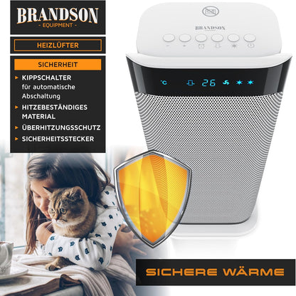 Brandson - Heizlüfter mit Fernbedienung - Preisträger - energiesparend leise Keramik-Heizlüfter Badezimmer - Oszillationsfunktion - Timer - Heizung Heater - GS zertifiziert